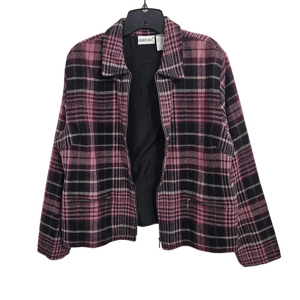 Vintage 90s Grunge Fashion Bug Wool Plaid Zip up Jacket. Size Large - Picture 2 of 6